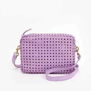 CLARE V. Rattan Midi Sac in Lilac Crossbody Leather